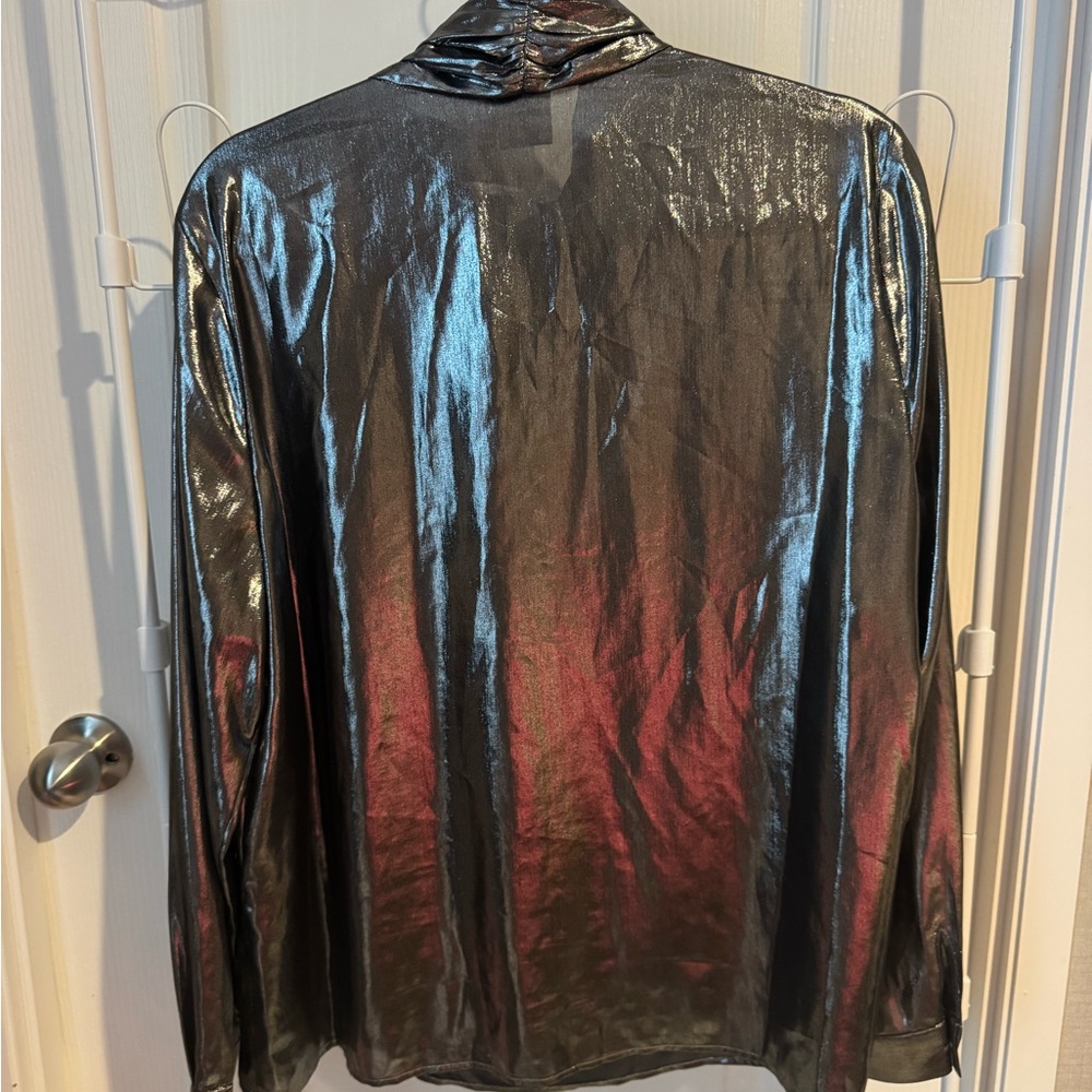 🖤🩶LIKE NEW! Ann Klein Silver Gun Metal Metallic Women's Top🖤🩶 - Picture 9 of 16